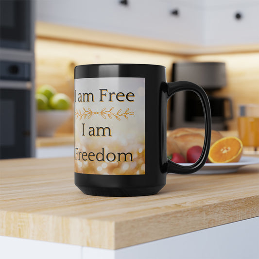 I am free, I am freedom, Black Mug, 15oz